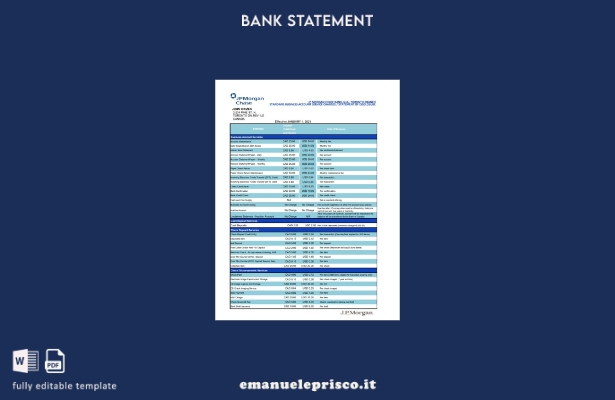 modello Excel di estratto conto bancario USA JP Morgan Chase in stile verificato